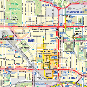 Detail of Enza's Custom Lifemap featuring Toronto, Bari (Italy), Hong Kong & more. 