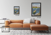 A poster reading "Paddle Algonquin Provincial Park" show a canoe on a lake and hangs on a wall