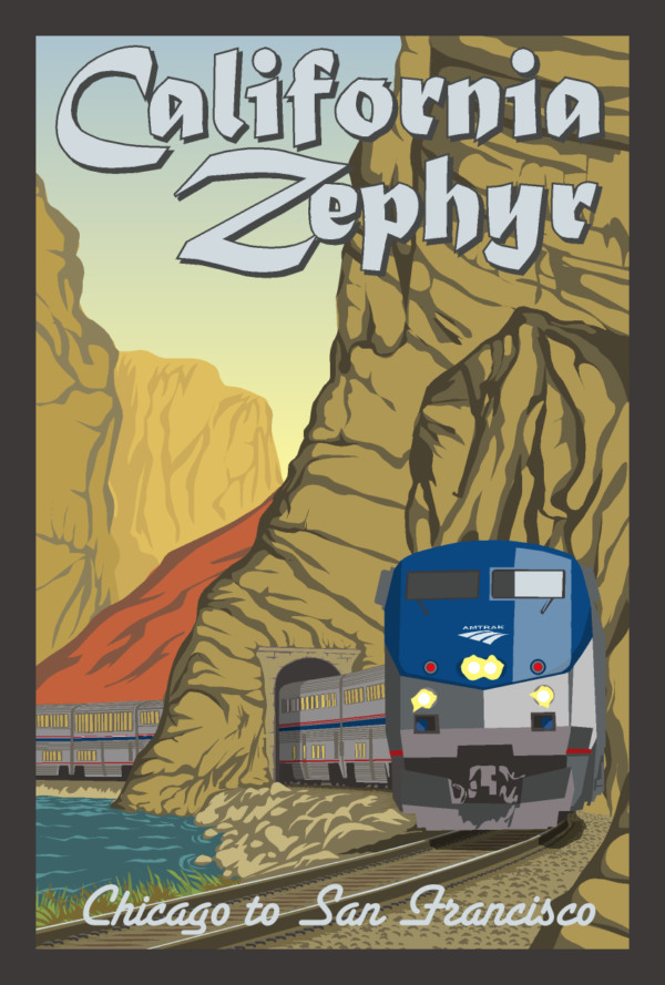 Amtrak California Zephyr Train Journey Retro Print - LIFEMAPS / CARTOGRAPHY