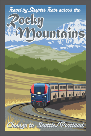 USA Rocky Mountain Train Journey Retro Print