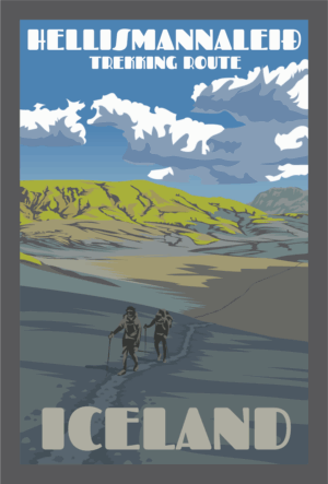 Iceland Hellismannaleið Trail Hiking Retro Print